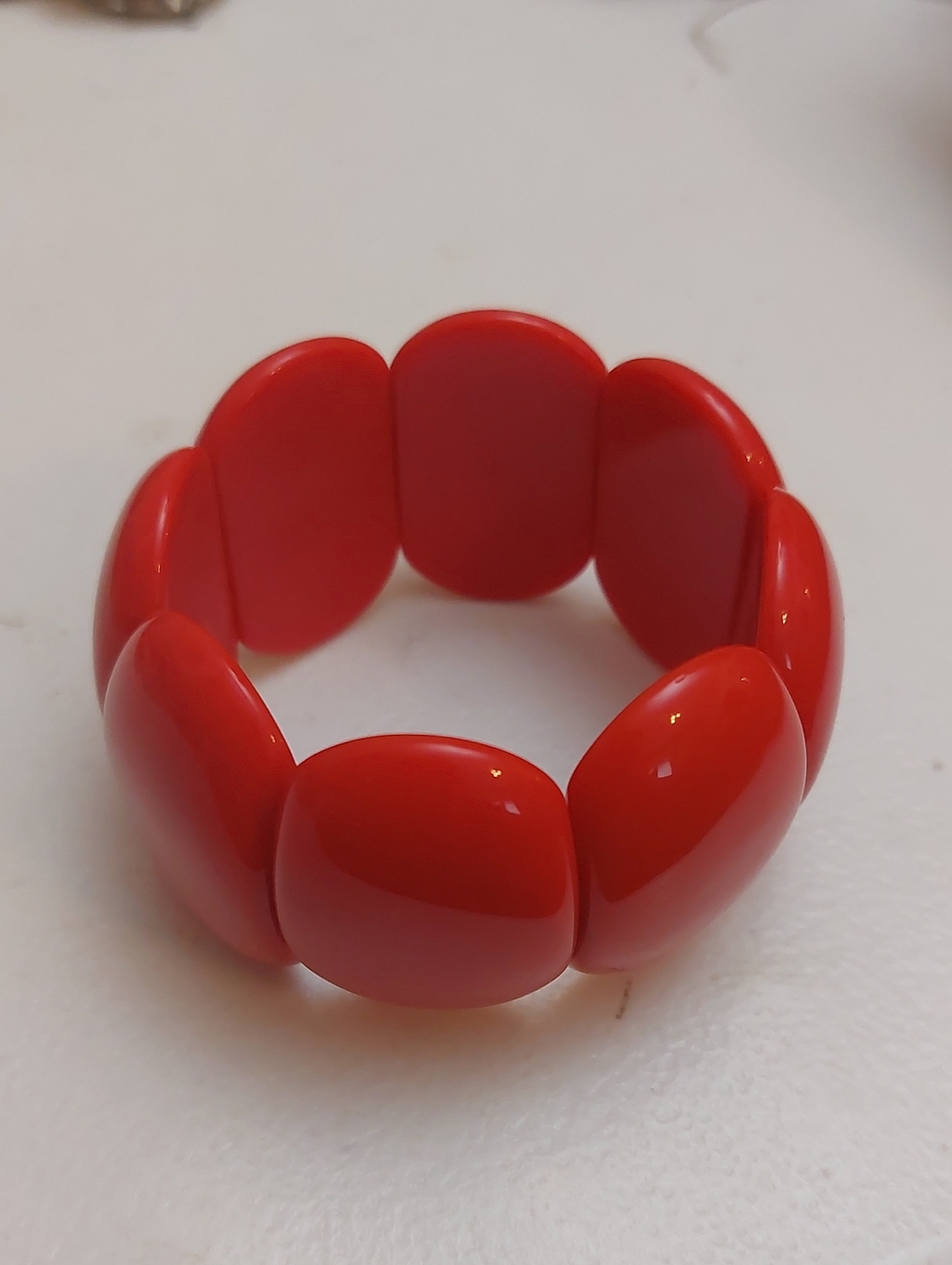 Vintage Genuine Lucite Vibrant Red Wide Stretch Bracelet 6.5 Inch Around